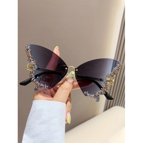 Rhinestone Decor Butterfly Design Fashion Glasses