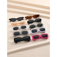 10pcs Plastic Frame Vintage Colorful? Cat Eye & Geometric Design Sunglasses Set For Summer Beach Decoration women's sunglasses