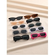 10pcs Plastic Frame Vintage Colorful? Cat Eye & Geometric Design Sunglasses Set For Summer Beach Decoration women's sunglasses