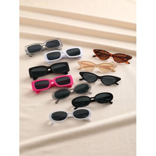 10pcs Plastic Frame Vintage Colorful? Cat Eye & Geometric Design Sunglasses Set For Summer Beach Decoration women's sunglasses