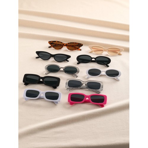 10pcs Plastic Frame Vintage Colorful? Cat Eye & Geometric Design Sunglasses Set For Summer Beach Decoration women's sunglasses