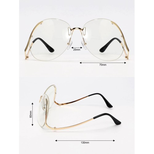 1pc Oversized Metal Frame Clear Lens Glasses With Gold Frame for a Trendy Vintage Look