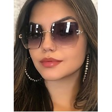 1pc Frameless Cut Edge Polygon Shape Gradient Color Metallic Fashion Sunglasses For Outdoor Travel