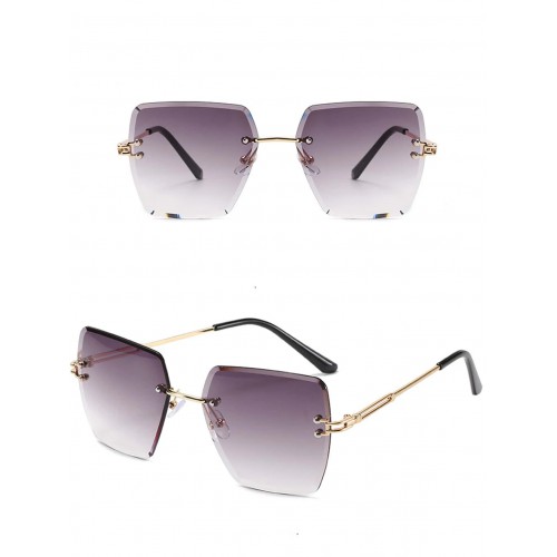 1pc Frameless Cut Edge Polygon Shape Gradient Color Metallic Fashion Sunglasses For Outdoor Travel