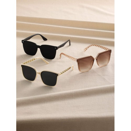 3pcs Classic Women's Large Frame Plastic Sunglasses Set In Black, Beige, Brown For Summer Travel