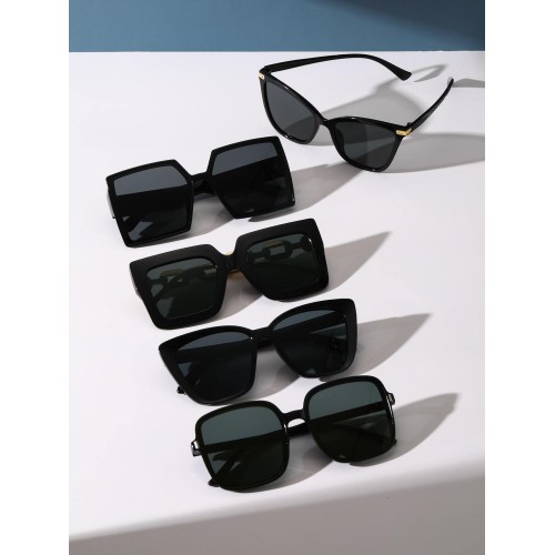 5pcs Large Square Frame Black Sunglasses For Women Daily Life Back To School Summer Vacation Clothing Accessories