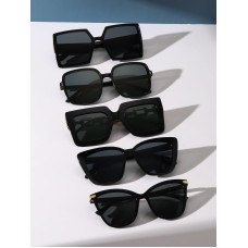 5pcs Large Square Frame Black Sunglasses For Women Daily Life Back To School Summer Vacation Clothing Accessories