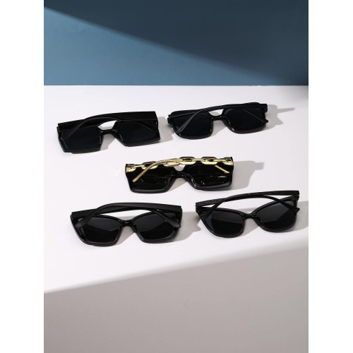 5pcs Large Square Frame Black Sunglasses For Women Daily Life Back To School Summer Vacation Clothing Accessories