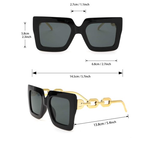 5pcs Large Square Frame Black Sunglasses For Women Daily Life Back To School Summer Vacation Clothing Accessories