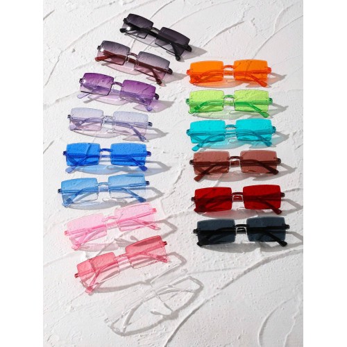 15pairs Women Classic Plastics Rectangle Colorful Frame Y2K Fashion Sunglasses For Summer Beach Travel Party