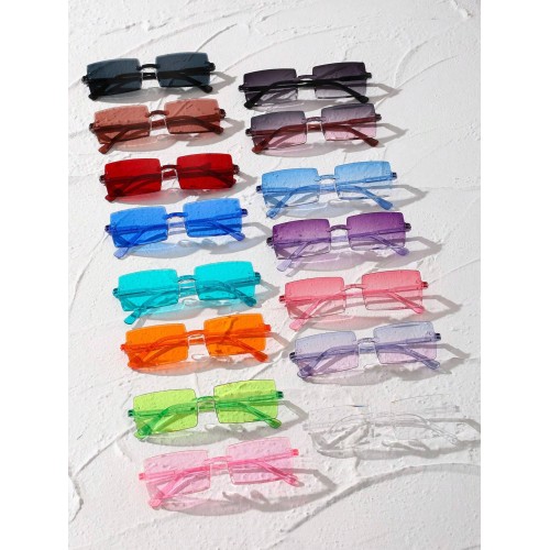 15pairs Women Classic Plastics Rectangle Colorful Frame Y2K Fashion Sunglasses For Summer Beach Travel Party