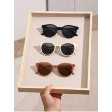 3pcs Small Black Beige  Around Frame Y2K Boho Sunglasses For Women Travel Daily School Life Clothing Accessories