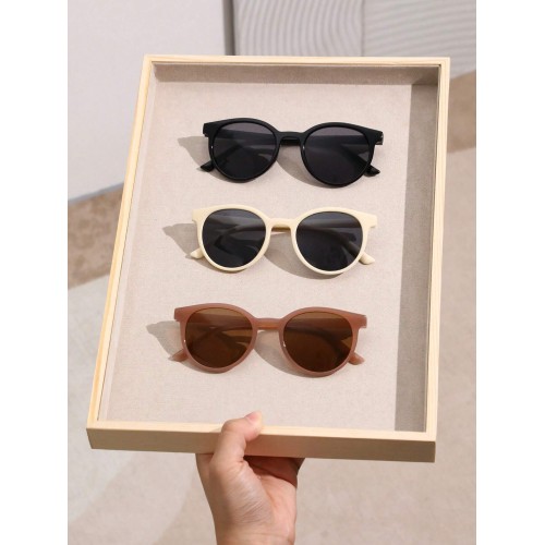 3pcs Small Black Beige  Around Frame Y2K Boho Sunglasses For Women Travel Daily School Life Clothing Accessories