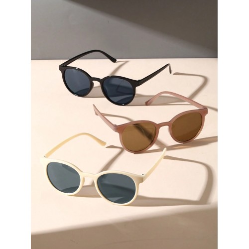 3pcs Small Black Beige  Around Frame Y2K Boho Sunglasses For Women Travel Daily School Life Clothing Accessories