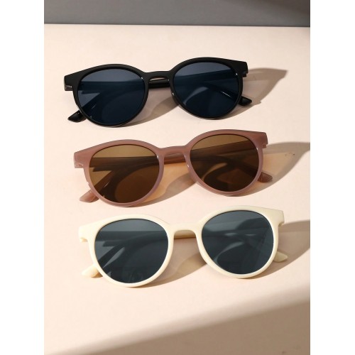 3pcs Small Black Beige  Around Frame Y2K Boho Sunglasses For Women Travel Daily School Life Clothing Accessories