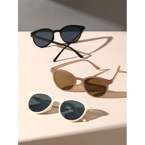 3pcs Small Black Beige  Around Frame Y2K Boho Sunglasses For Women Travel Daily School Life Clothing Accessories