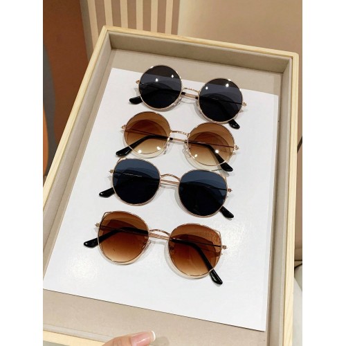 4pcs Ladies' Round Metal Decor Fashion Sunglasses