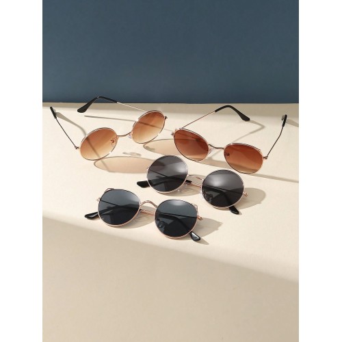 4pcs Ladies' Round Metal Decor Fashion Sunglasses