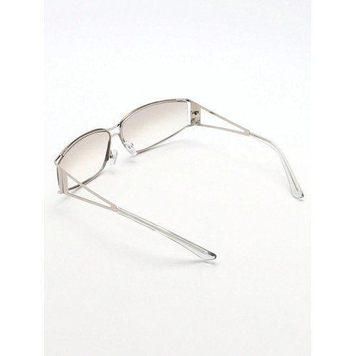 1pc Metallic Y2k Futuristic Style Silver Wrapped Fashion Sunglasses