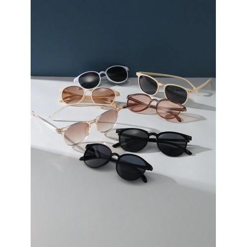 4pcs Retro Round Frame Uv Protection Sunglasses With Fashionable Plastic Decorations + 3pcs Retro Square Frame Uv Protection Sunglasses With Fashionable Plastic Decorations For Men And Women