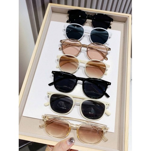 4pcs Retro Round Frame Uv Protection Sunglasses With Fashionable Plastic Decorations + 3pcs Retro Square Frame Uv Protection Sunglasses With Fashionable Plastic Decorations For Men And Women