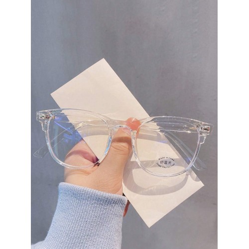 1pc New Arrival Transparent Anti-blue Light Retro Personality Big Frame Plain Glasses For Men And Women