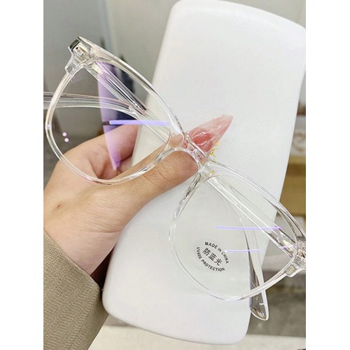 1pc New Arrival Transparent Anti-blue Light Retro Personality Big Frame Plain Glasses For Men And Women