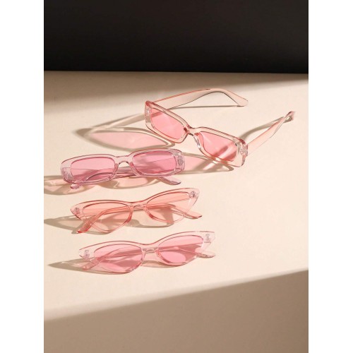 4pcs Women Square Pink Cat Eye Trendy Frame Fashion Glasses For Daily Life Clothing Accessories