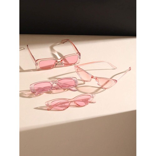 4pcs Women Square Pink Cat Eye Trendy Frame Fashion Glasses For Daily Life Clothing Accessories