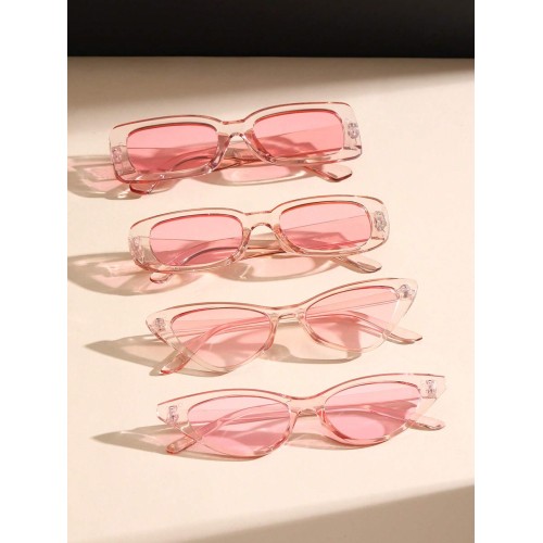 4pcs Women Square Pink Cat Eye Trendy Frame Fashion Glasses For Daily Life Clothing Accessories