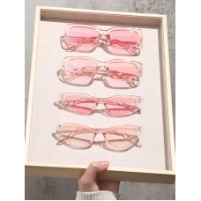 4pcs Women Square Pink Cat Eye Trendy Frame Fashion Glasses For Daily Life Clothing Accessories