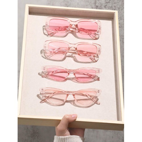 4pcs Women Square Pink Cat Eye Trendy Frame Fashion Glasses For Daily Life Clothing Accessories