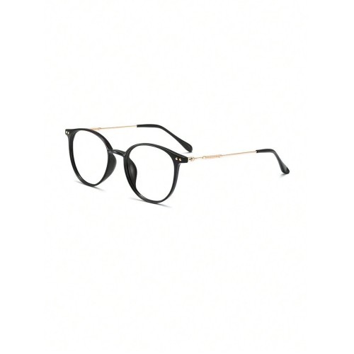 1pc Women's Fashionable Round Frame Eyeglasses, Black, Trendy, Decorative Clear Lens Glasses