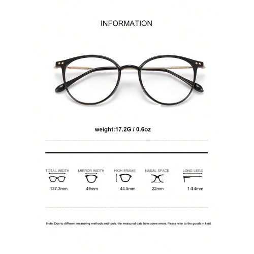 1pc Women's Fashionable Round Frame Eyeglasses, Black, Trendy, Decorative Clear Lens Glasses