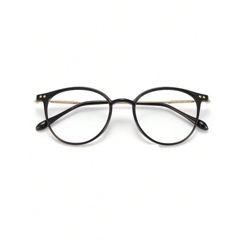 1pc Women's Fashionable Round Frame Eyeglasses, Black, Trendy, Decorative Clear Lens Glasses