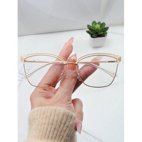 1pc New Arrival Metal Anti-blue Light Color-changing Glasses With Cat Eye Frames For Decoration & Protection