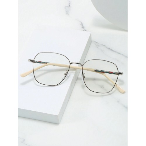 1pc Fashionable Women'S Non-Prescription Eyeglass Frame With Retro Square Frame & Two Tone Leg & Interior Painted Color Effect & Anti-Blue Light Indoor Lenses And Photochromic Outdoor Lenses, Compatible With Prescription Lenses, Beige