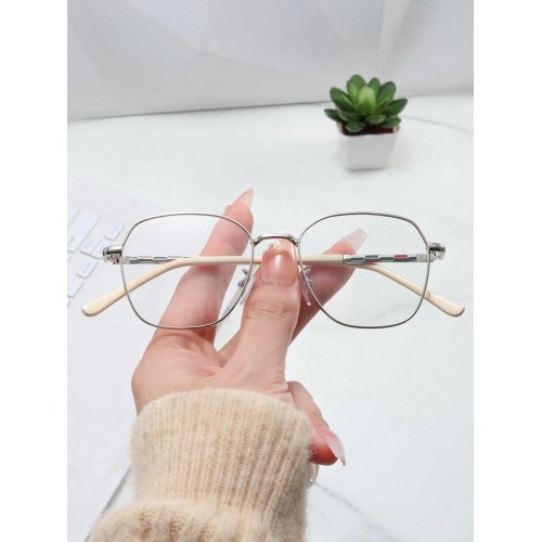 1pc Fashionable Women'S Non-Prescription Eyeglass Frame With Retro Square Frame & Two Tone Leg & Interior Painted Color Effect & Anti-Blue Light Indoor Lenses And Photochromic Outdoor Lenses, Compatible With Prescription Lenses, Beige