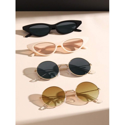 4pcs Geometric Frame Circle Boho Black Tawny Sunglasses Plastic Copper For Women Outdoor Travel UV Protection Accessories