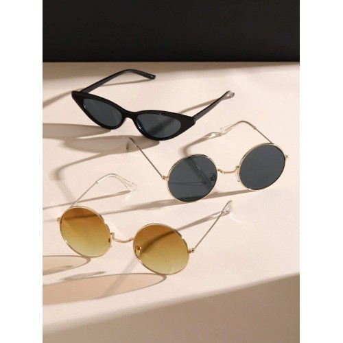 4pcs Geometric Frame Circle Boho Black Tawny Sunglasses Plastic Copper For Women Outdoor Travel UV Protection Accessories