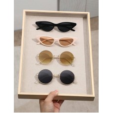 4pcs Geometric Frame Circle Boho Black Tawny Sunglasses Plastic Copper For Women Outdoor Travel UV Protection Accessories