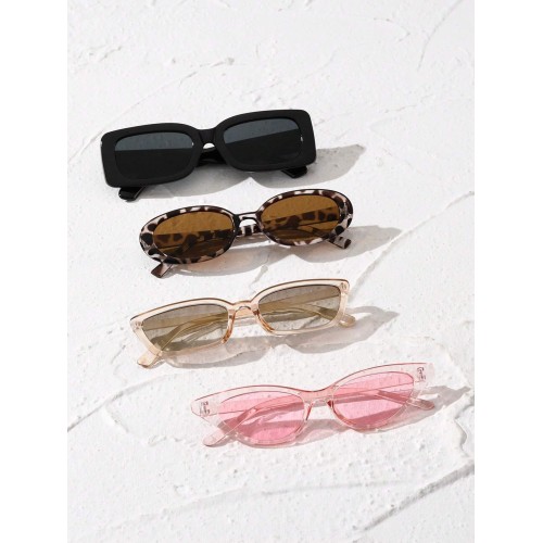 4pcs Cat Eye Geometrical Design Fashion Y2k Plastic Black Pink Leopard Sunglasses For Women Outdoor Beach Party Accessories